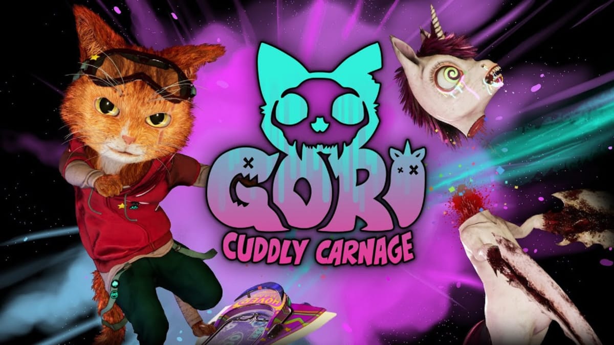 Gori: Cuddly Carnage release window header showing off the main character cutting off a unicorn's head.