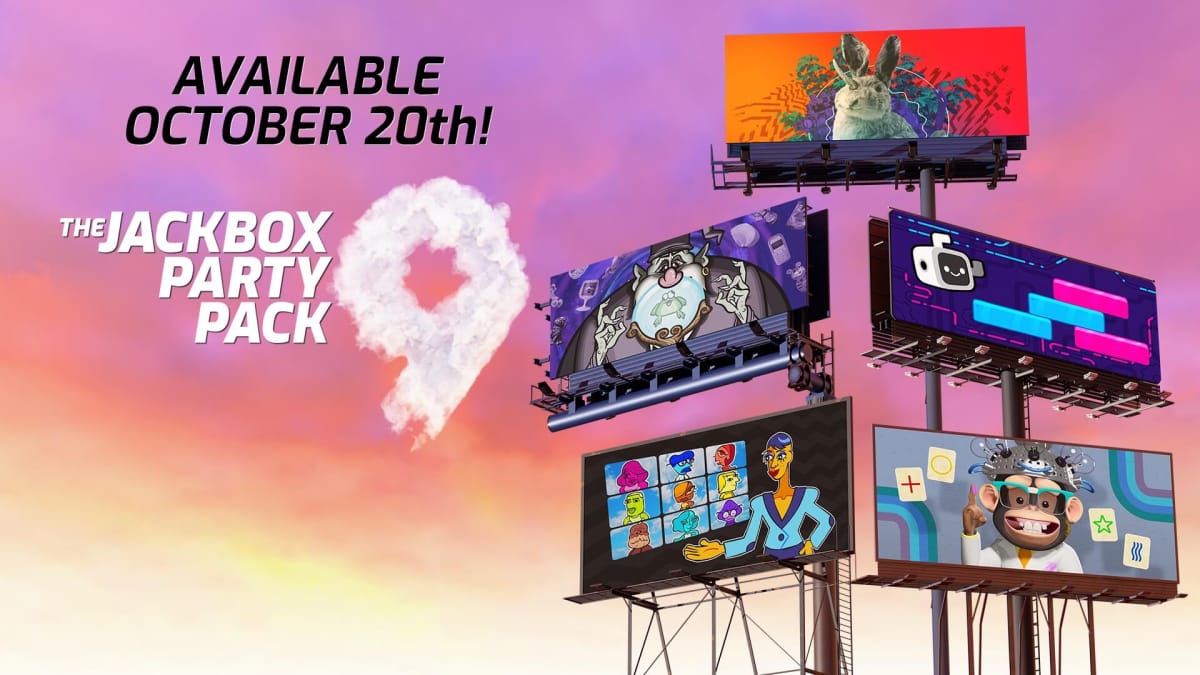 The logo of Jackbox Party 9, along with Release Date and pictures of the five games included