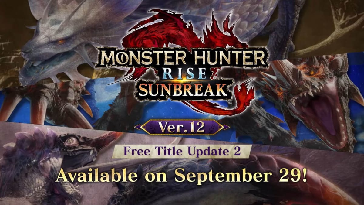 A banner advertising the Monster Hunter Rise: Sunbreak Title Update 2 release date