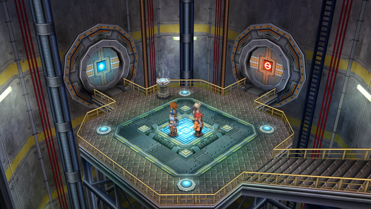 The party standing around in an underground facility in the NISA game Trails from Zero