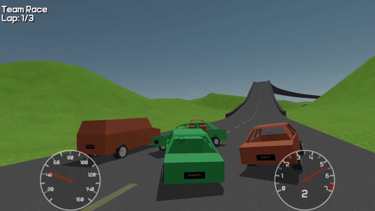Four cars involved in a pile-on in the new Noclip game Stunt Derby