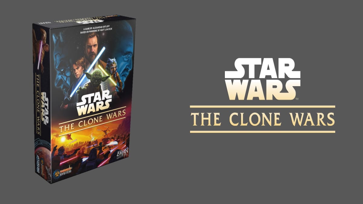 Promotional artwork of the Star Wars The Clone Wars Pandemic Game on a darkened background