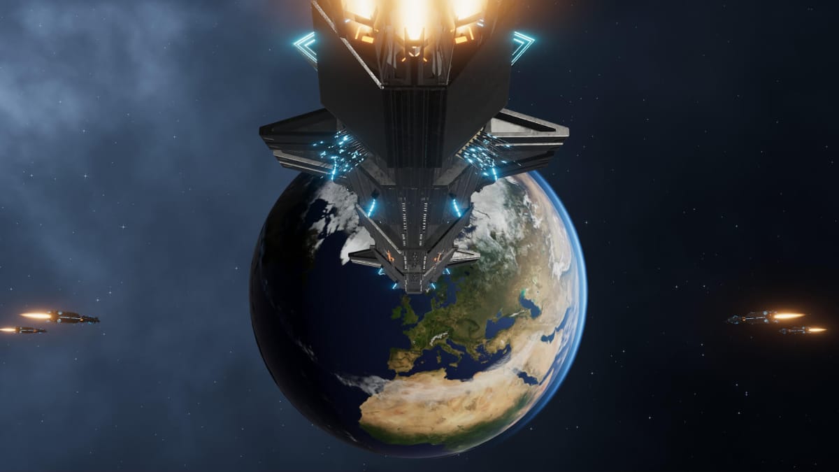 A giant spaceship encroaching on Earth, probably because it's heard about the Terra Invicta release date