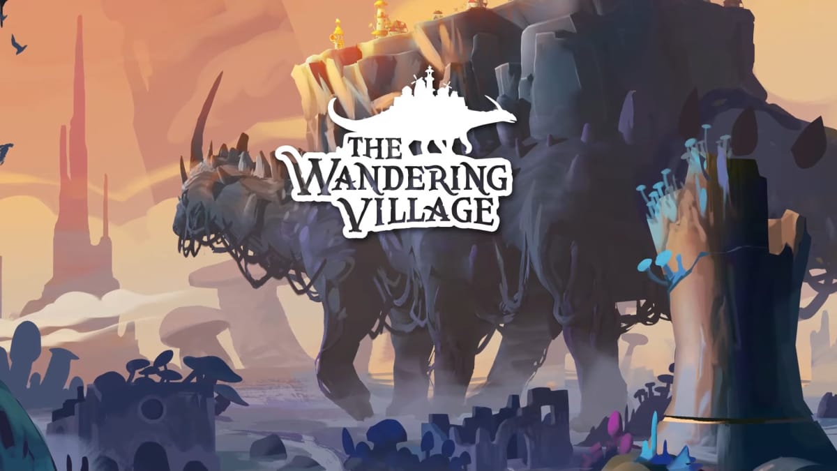 The Wandering Village logo showing off the massive beast players will be traveling on.
