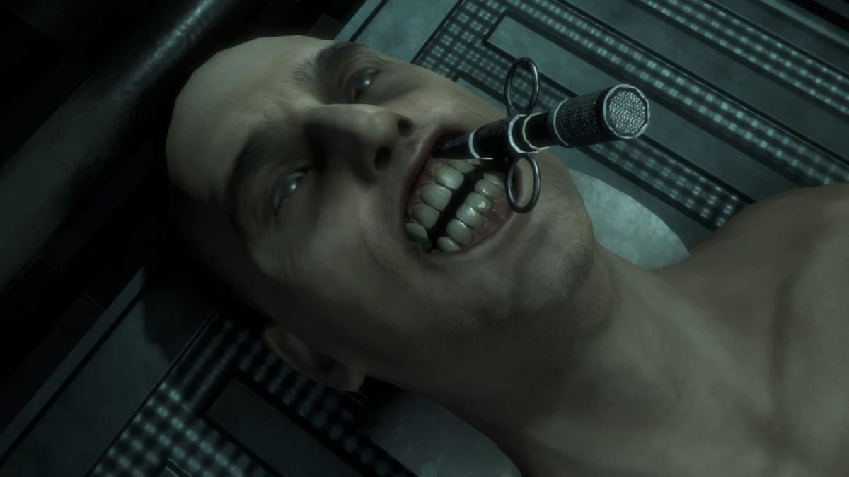 Screenshot from The Mortuary Assistant, where the player is wiring the jaw shut of one of the corpses, The Mortuary Assistant Movie