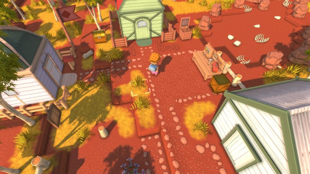 Dinkum update image shows a character surrounded by houses. 
