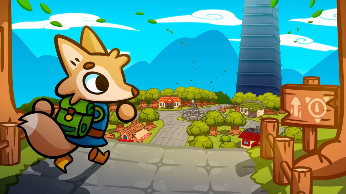 The cute coyote protagonist in Lonesome Village about to explore the titular town