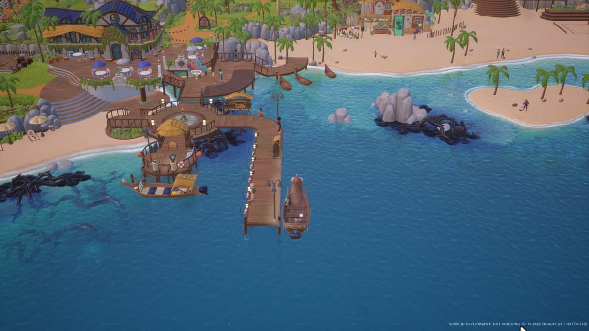 Screenshot of the entire Coral Island as your main character reaches the dock on Day one. 