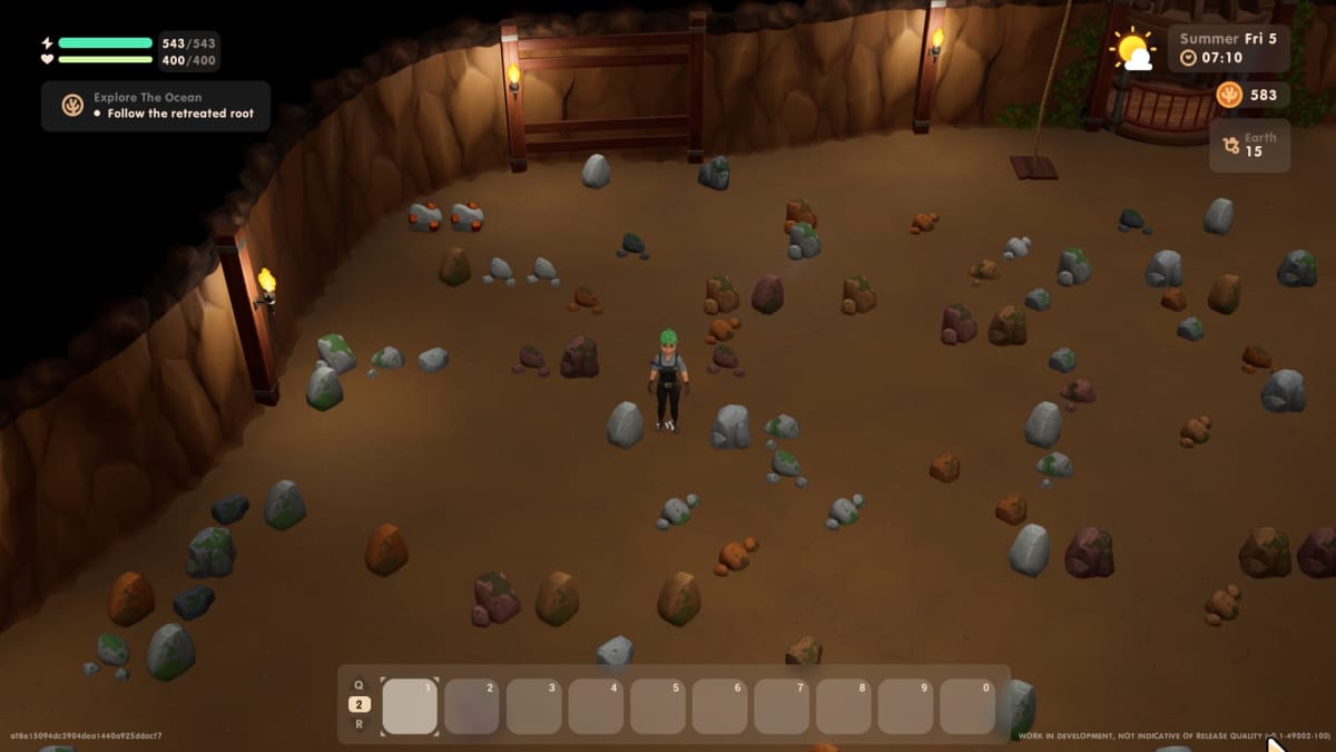 Screenshot of player in the earth mine shaft within Coral Island, surrounded by rocks and bronze ore, Coral Island Mining Guide