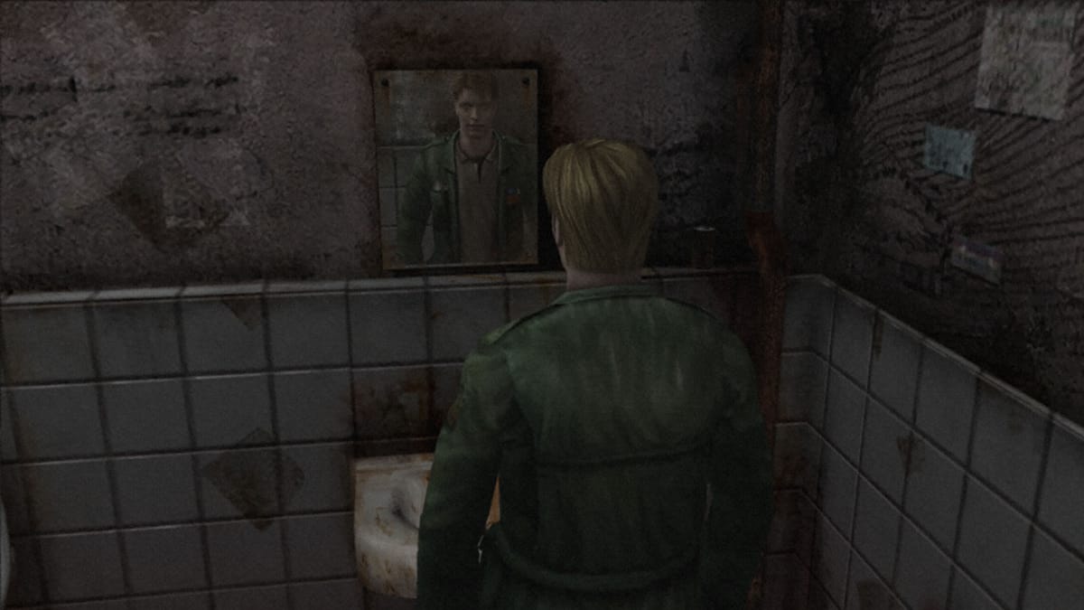 James Sunderland looking at himself in the mirror in Silent Hill 2