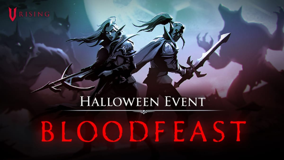 V Rising Halloween Event header showing off two vampires ready to fight.