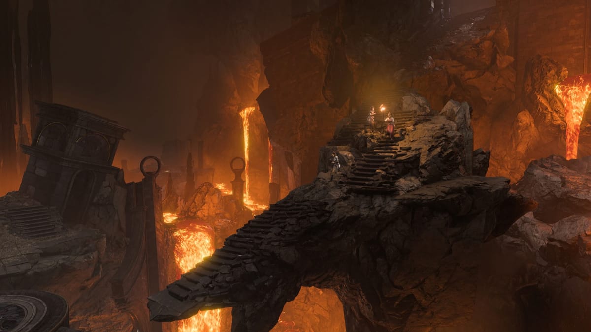 Baldur's Gate 3 Patch 9 screenshot shows 3 adventurers exploring a desolate kingdom. 