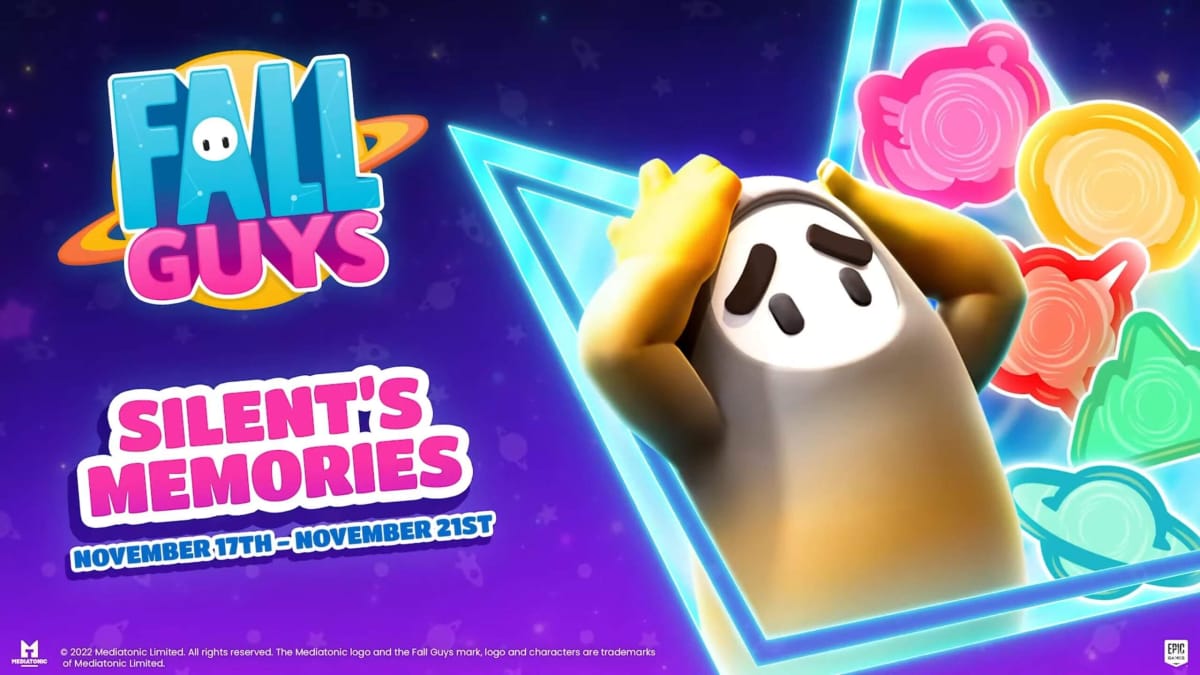 A Fall Guys jellybean clutching their head in distress in a banner image for the new Fall Guys event