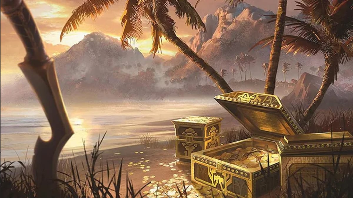 Artwork showing open and empty treasure chests from Magic The Gathering