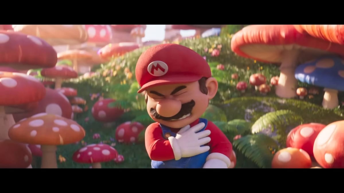Image of Mario From The Mario Movie Clutching His Chest
