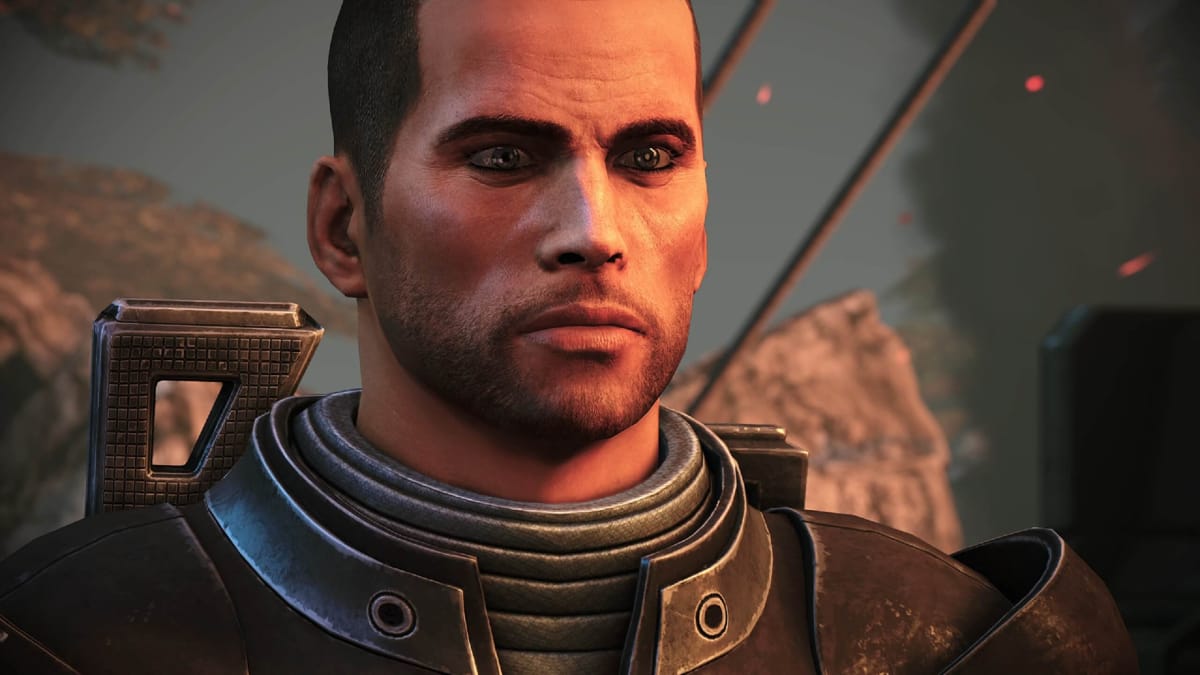 PlayStation Plus Essential December 2022 screenshot shows Commander Shepard looking imposing.