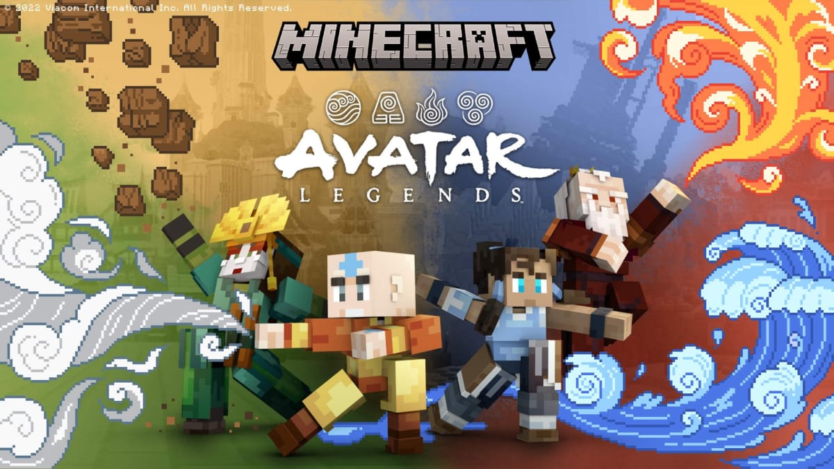Aang, Katara, Suki, and Firelord Zuko in the Minecraft Avatar Legends DLC