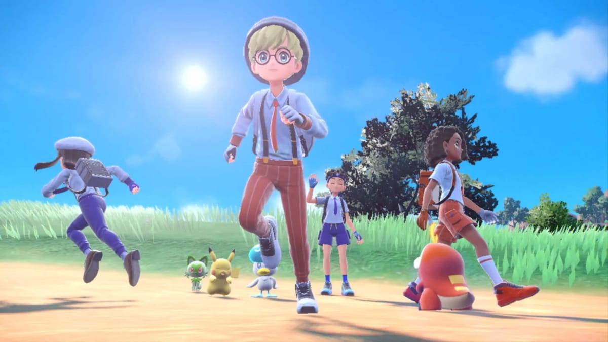 Several Trainers running in different directions in Pokemon Scarlet and Violet