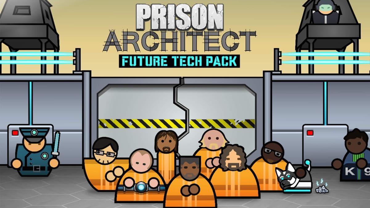 Prison Architech Future Tech Pack logo screen showing a futuristic side of the jail.