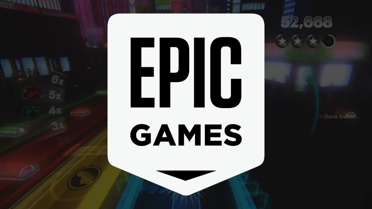 The Epic Games logo over a shot of Rock Band Blitz