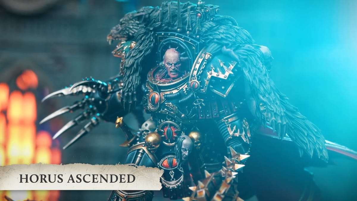 A close up the Horus Ascended model from the Warhammer Horus Heresy teaser trailer
