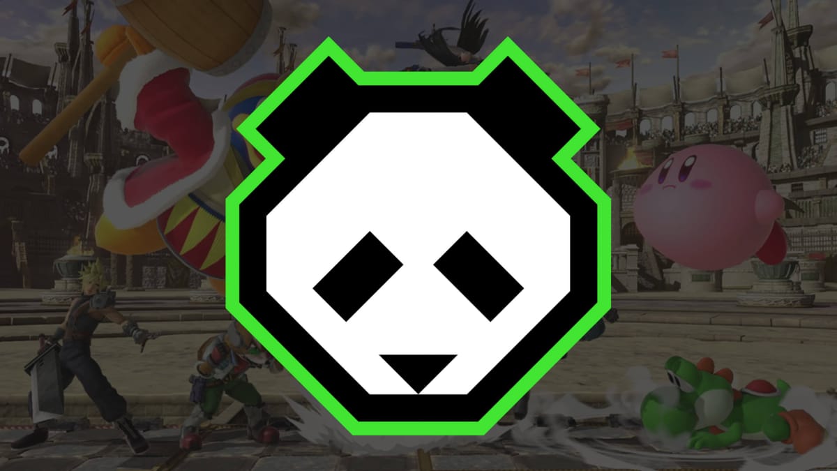 The Panda Global logo on top of a fight in Super Smash Bros Ultimate