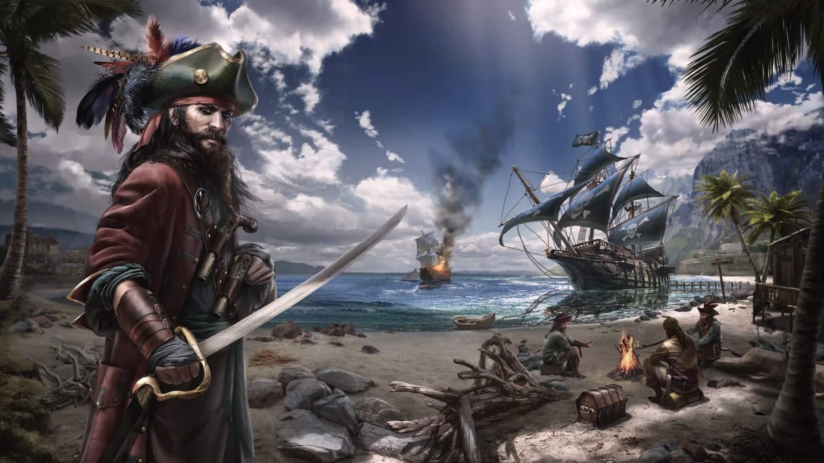 Key art for Pirate's Dynasty depicting a pirate and a ship