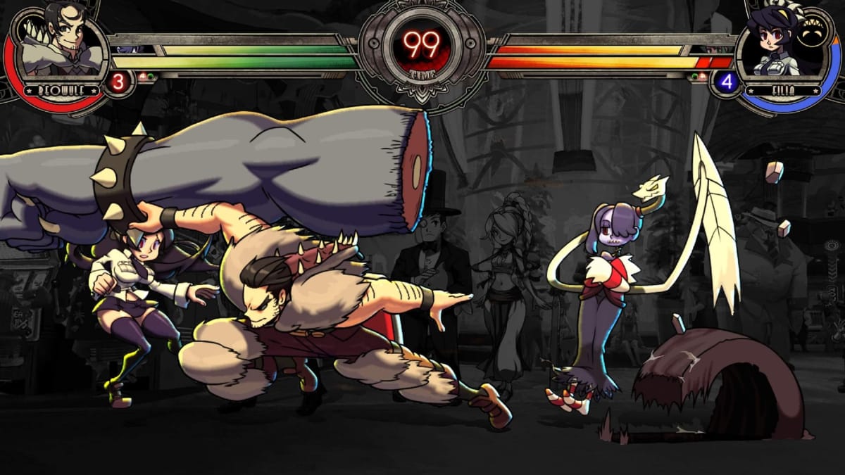 Skullgirls update header shows two characters fighting.