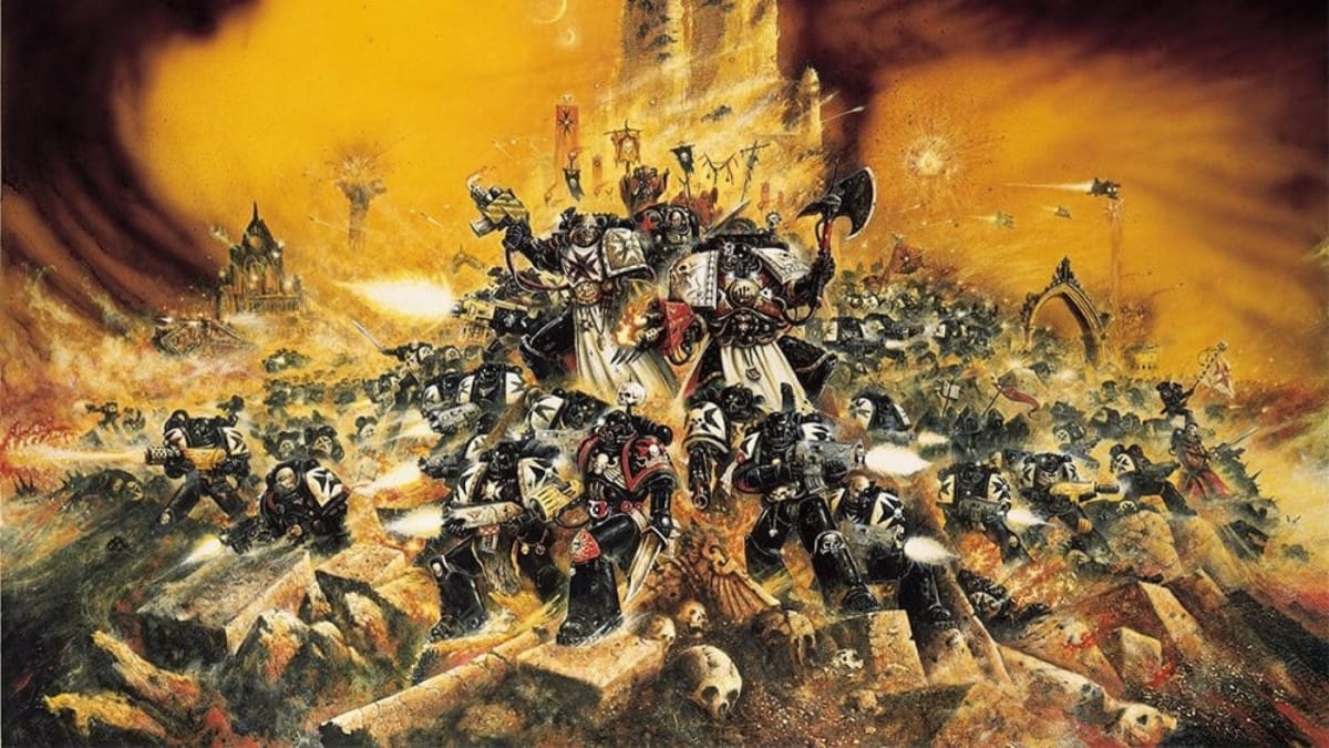 Promotional artwork for the Black Templar chapter of Warhammer 40k Space Marines