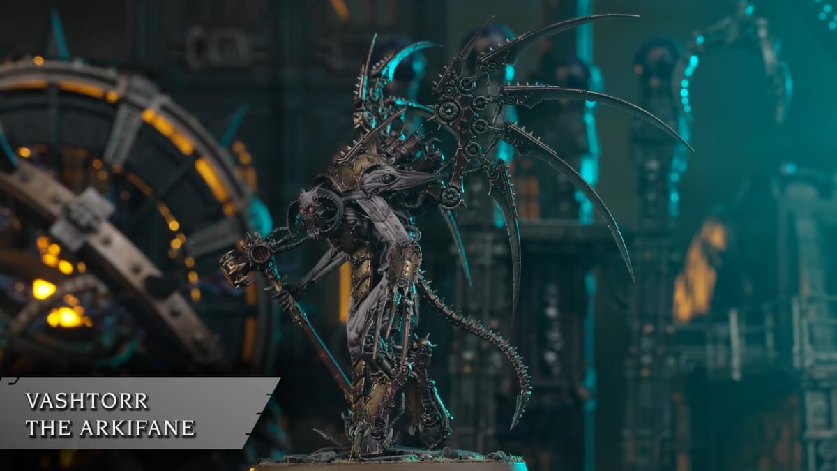 A screenshot of the miniature Vashtorr from the Warhammer 40k teaser trailer