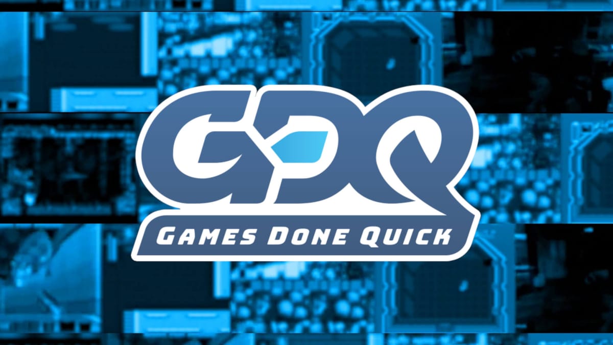 The GDQ logo against a backdrop of a number of speed games featured on the GamesDoneQuick website