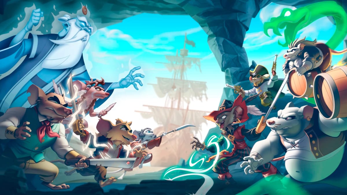 Curse of the Sea Rats key art depicting animal pirates facing off against each other