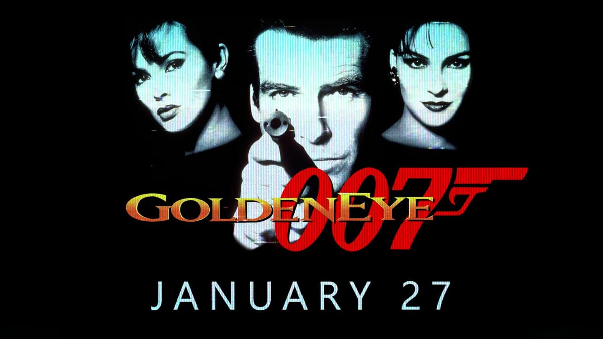 Pierce Brosnan, Famke Janssen, and Izabella Scorupco in promotional art for GoldenEye, which is now coming to Switch Online and Xbox on January 27th