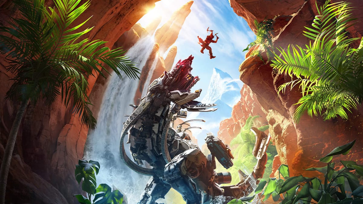 Ryas leaping over a creature in Horizon Call of the Mountain