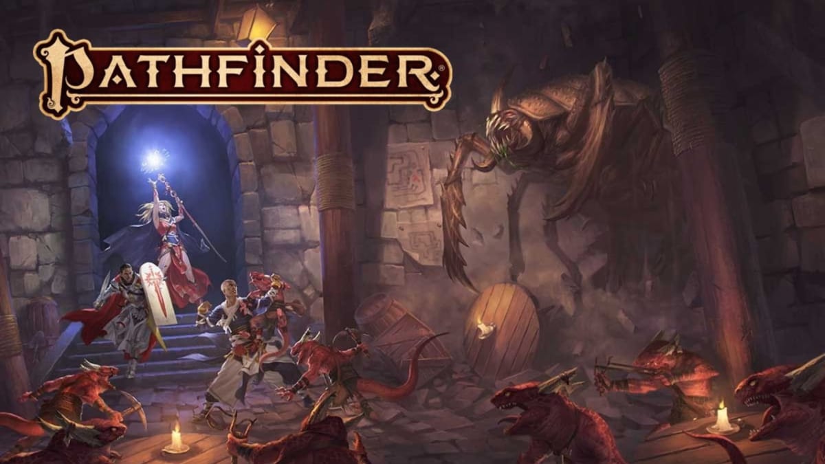 Official artwork from Pathfinder of a party fighting in a dungeon