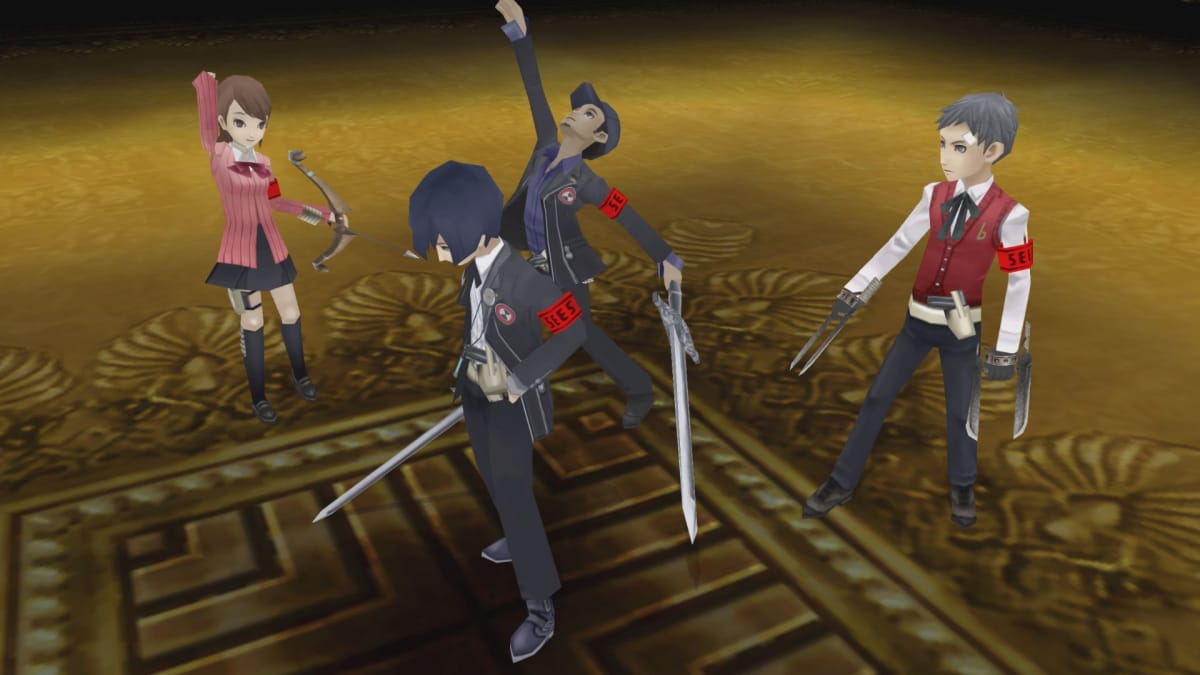 An image of the party celebrating after a battle in Persona 3 Portable