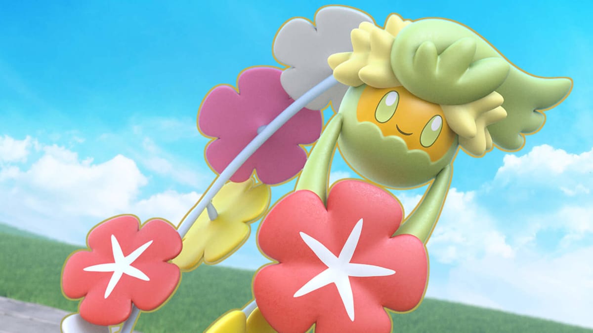 Comfey floating and looking happy in Pokemon Unite