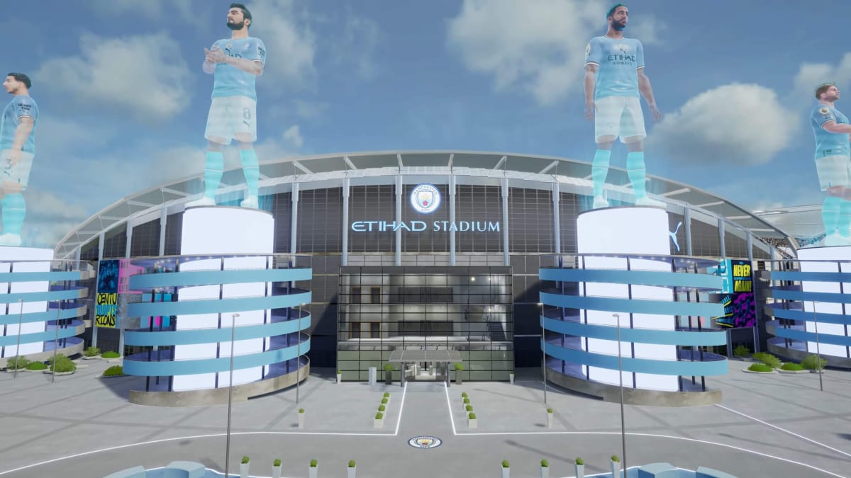 A virtual representation of Manchester City's iconic Etihad Stadium