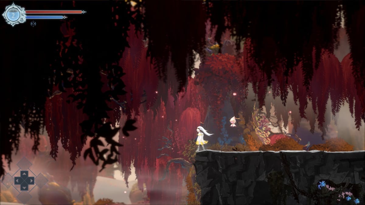 Ifree in a red forest from the game Afterimage