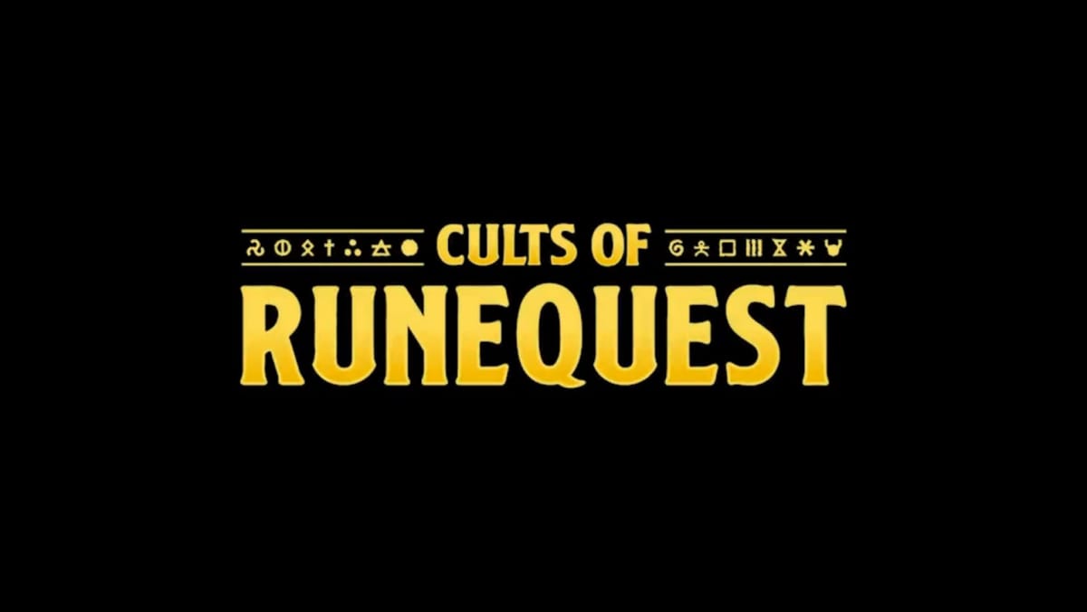 The title for Cults of Runequest on a black background.