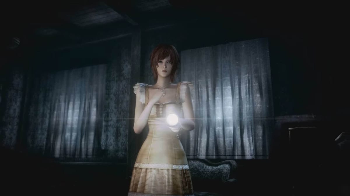 Ruka looking scared in the Fatal Frame: Mask of the Lunar Eclipse remaster