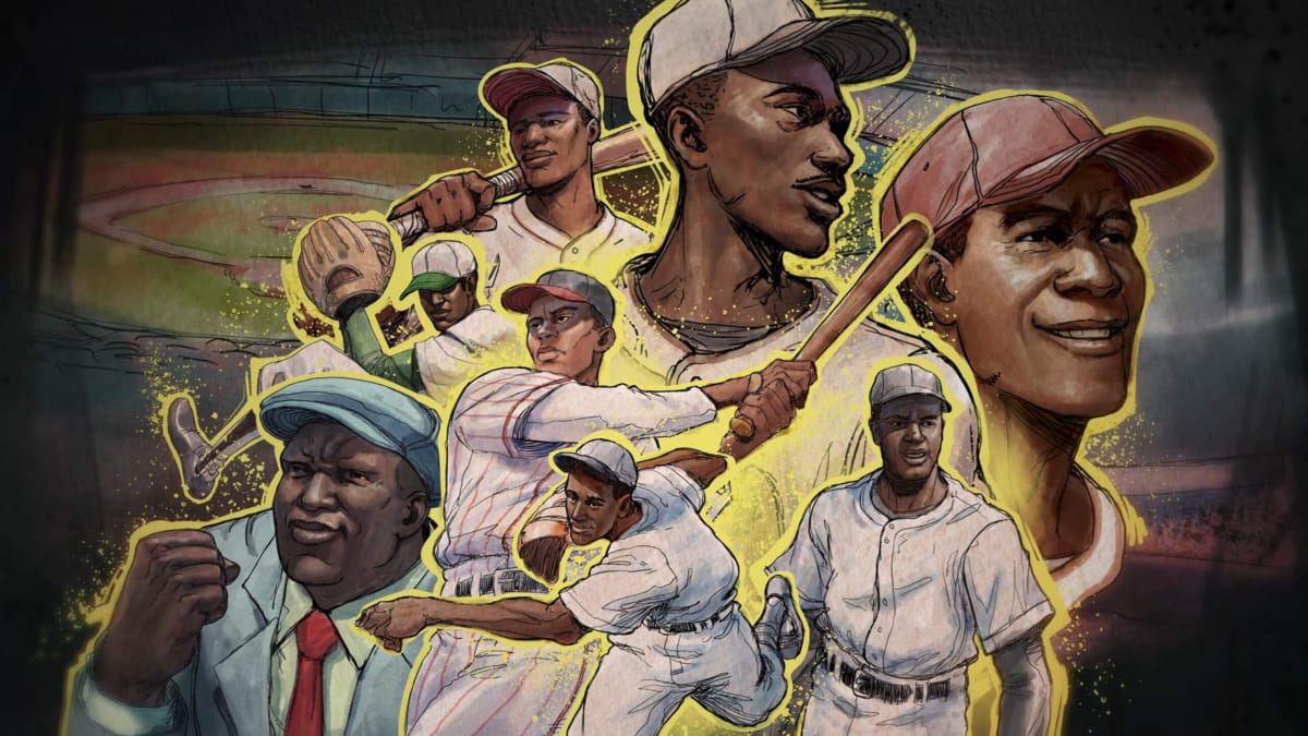 Artwork of several iconic Black baseball athletes in the new MLB The Show 23 Storylines mode