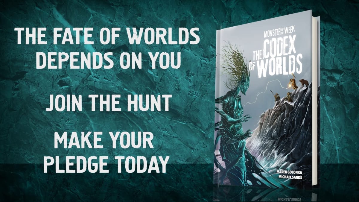 Promo image of the Codex of Worlds supplement for Monster of the Week