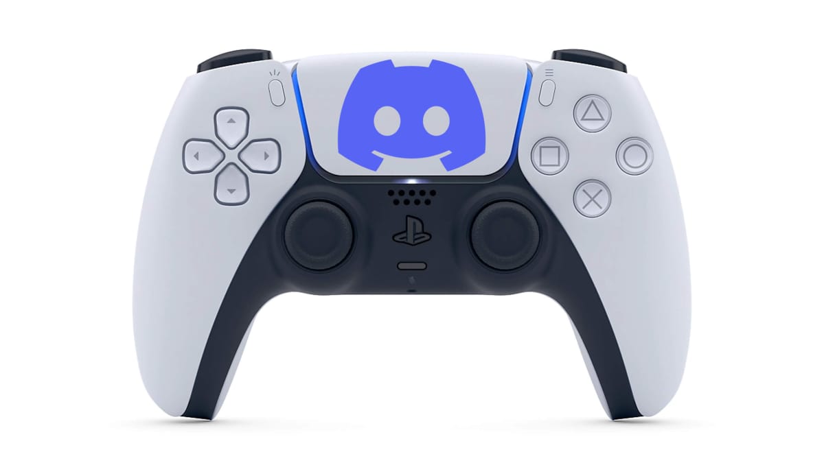 A PS5 DualSense controller with the Discord logo overlaid to represent the PS5 beta adding support for the app
