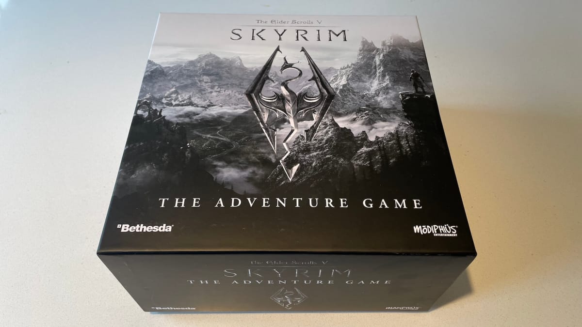 An image of the full game box for Skyrim the Adventure Game