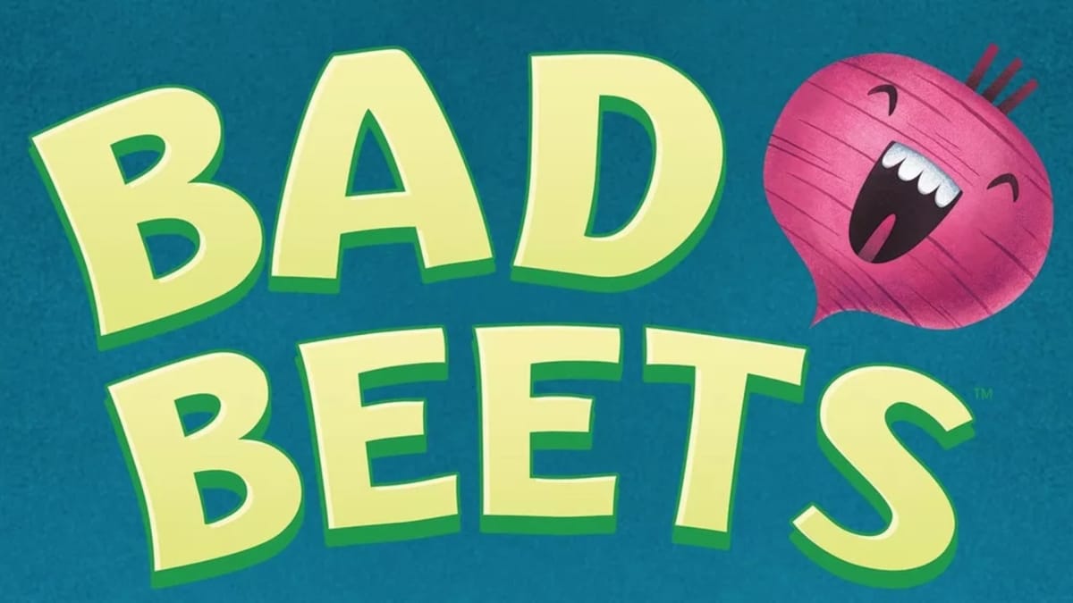 Bad Beets Cover Art Logo Only Text and Laughing Beet (Vegetable) 