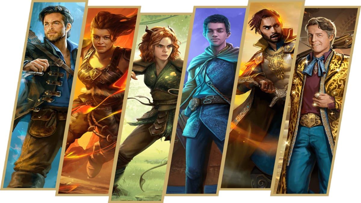 The main cast of D&D Honor Among Thieves in a painted artstyle