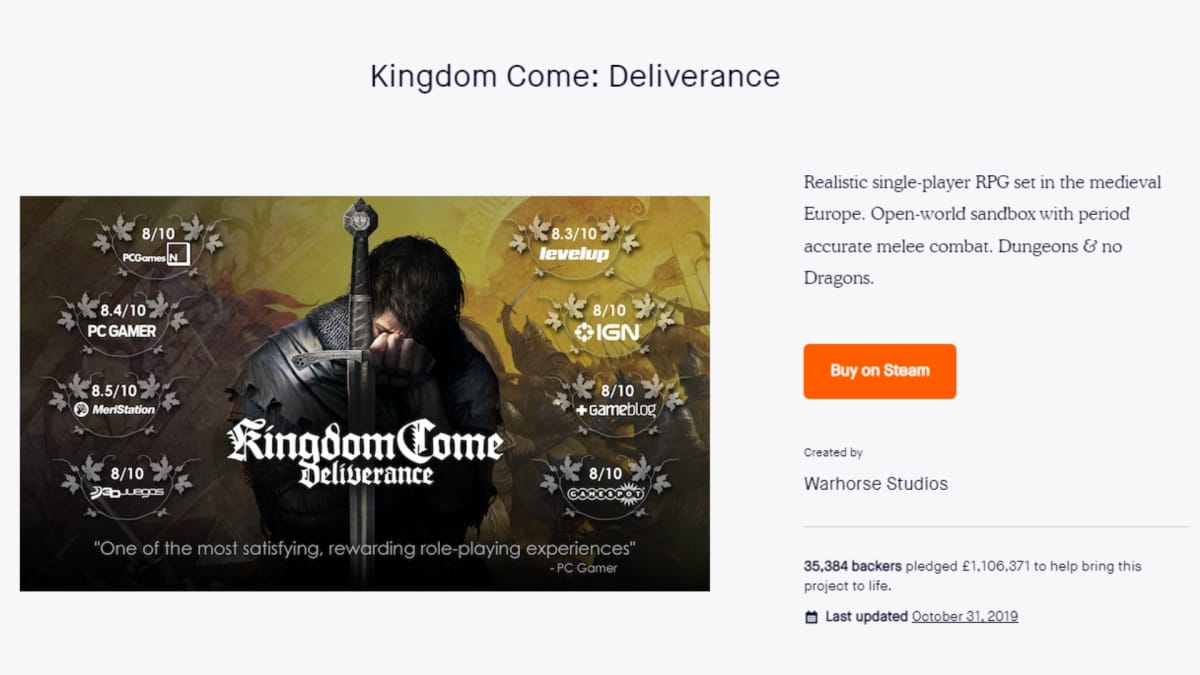 Kingdom Come Deliverance Kickstarter 