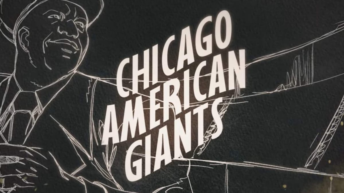 A stylized artistic banner showing the name "Chicago American Giants" in the new MLB The Show 23 trailer