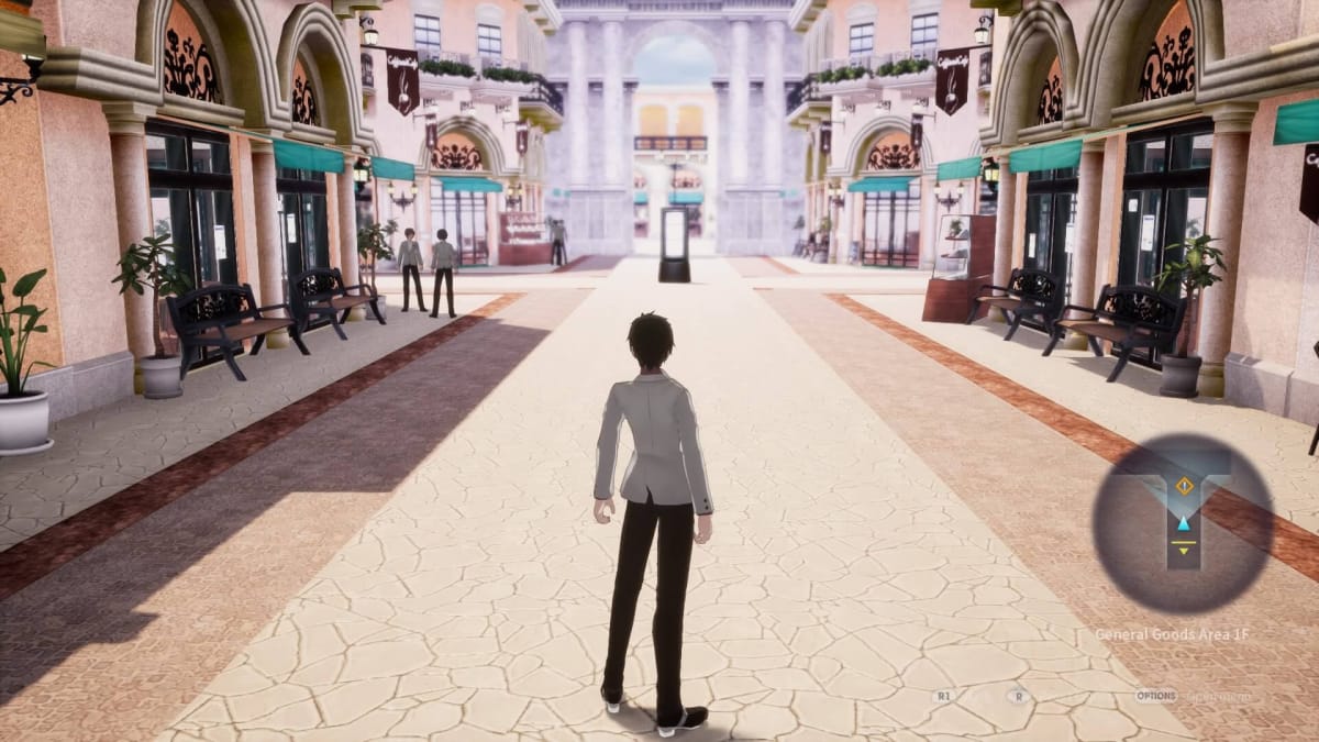The male protagonist standing in a shopping area in The Caligula Effect: Overdose